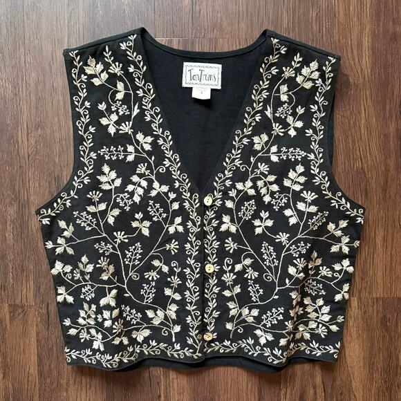 Tantrums Black Embroidered Vest Folk Boho Style Women’s Small - Picture 1 of 12